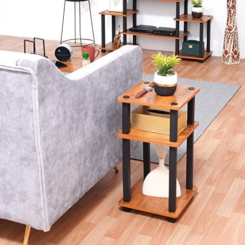 Livzing Turn-N-Tube 3 Tier Wooden Bedside Table-End Table-Multipurpose Table with Storage Corner Bookshelf Standing Rack Shelf Space Saving Organizer for Bedroom-livingroom– Brown - Image 5