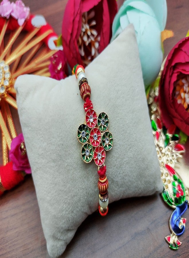 brown leaf® Red Thread Diamond Shape Golden Finish Rakhi Bracelet For Rakshabandhan For Brother & Family Combo (Set Of 2) - Image 3