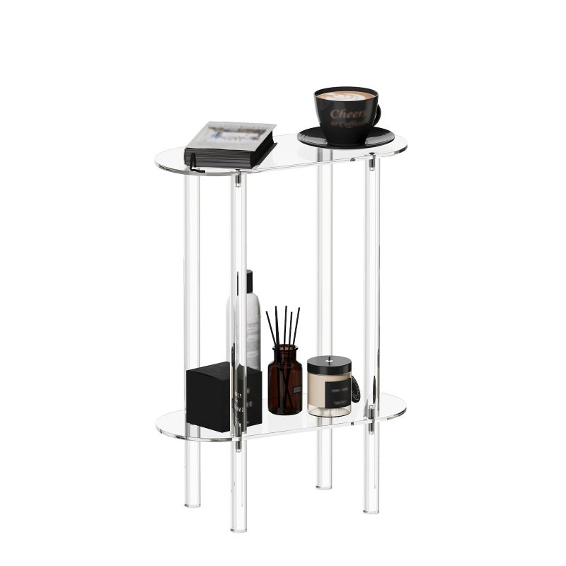 HMYHUM Acrylic Narrow Side Table for Small Spaces 7 Wide Skinny NightstandBedside Table for Bedroom Slim Small End Table 2 Tier 157 L x 218 H Clear