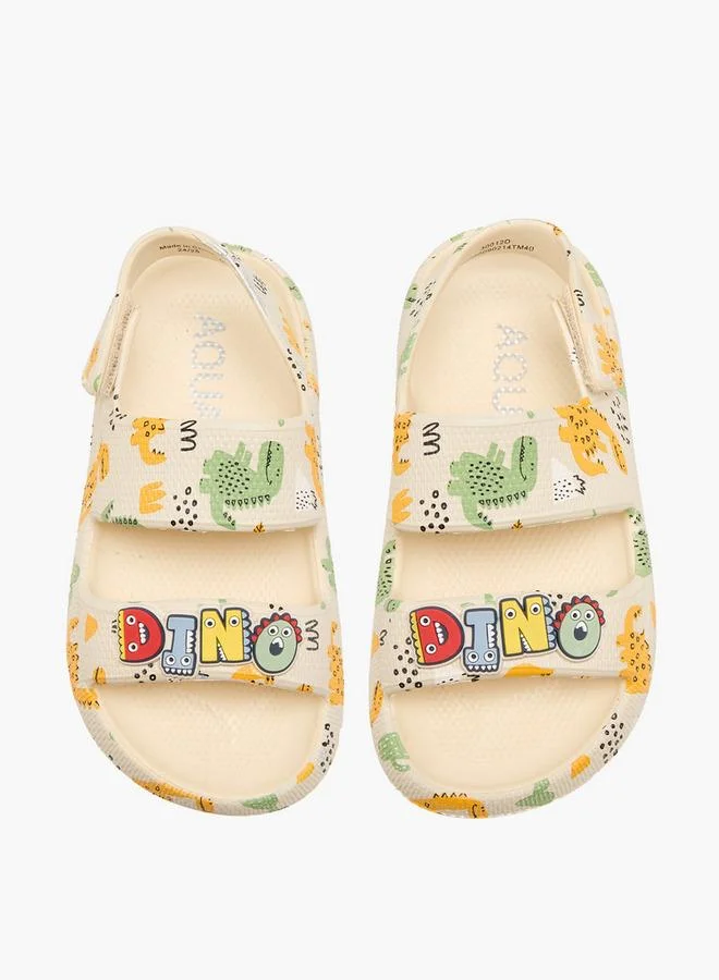 Aqua Boys Dinosaur Print Hook & Loop Sandals