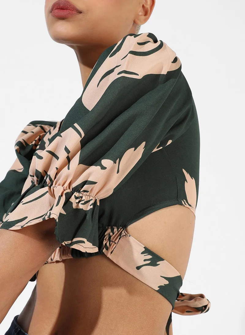 PINACOLADA  Women's Forest Green Tie-Up Crop Top for Women | Best Price UAE