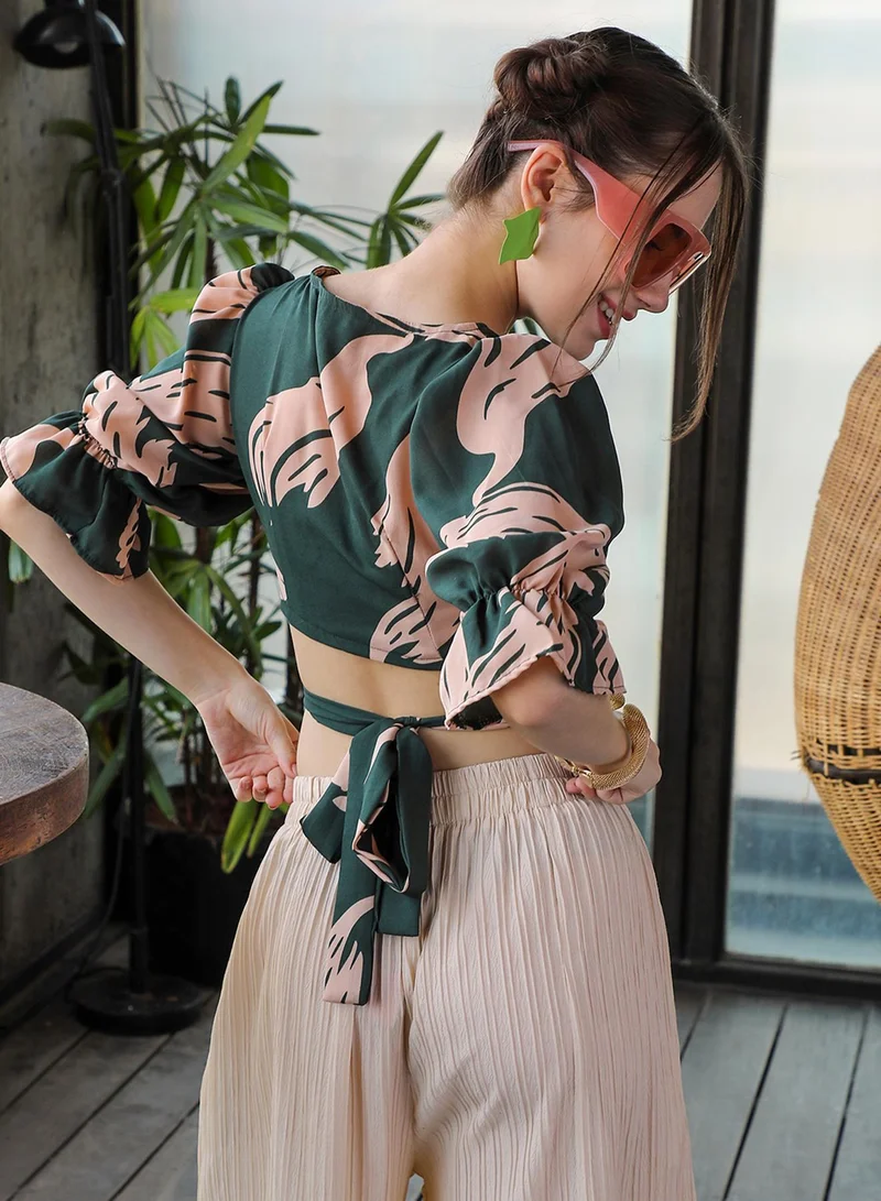 PINACOLADA  Women's Forest Green Tie-Up Crop Top for Women | Best Price UAE