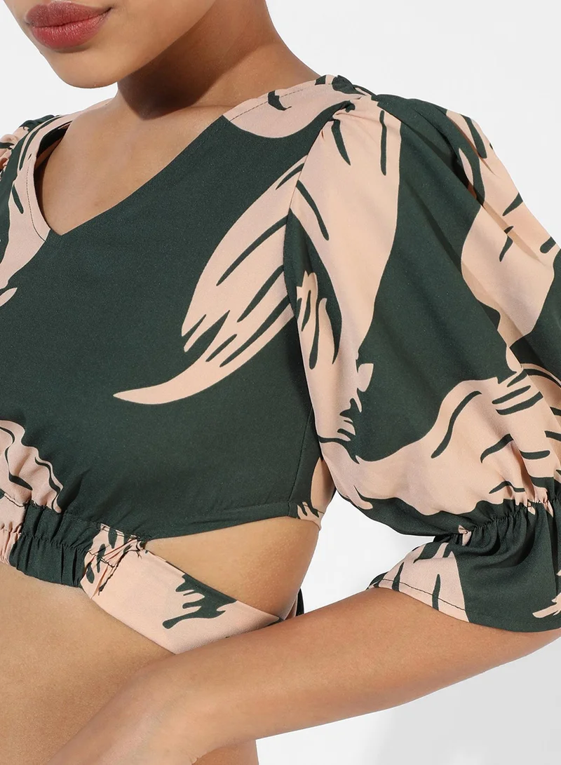 PINACOLADA  Women's Forest Green Tie-Up Crop Top for Women | Best Price UAE