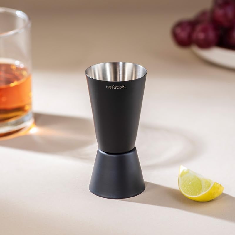 Nestroots Peg Measurer 30/60ml | Dual-Sided Stainless Steel Jigger in Black Finish | Premium Cocktail Bar Tool for Precision Pouring, Beverage Mixing & Festive Gatherings - Image 1