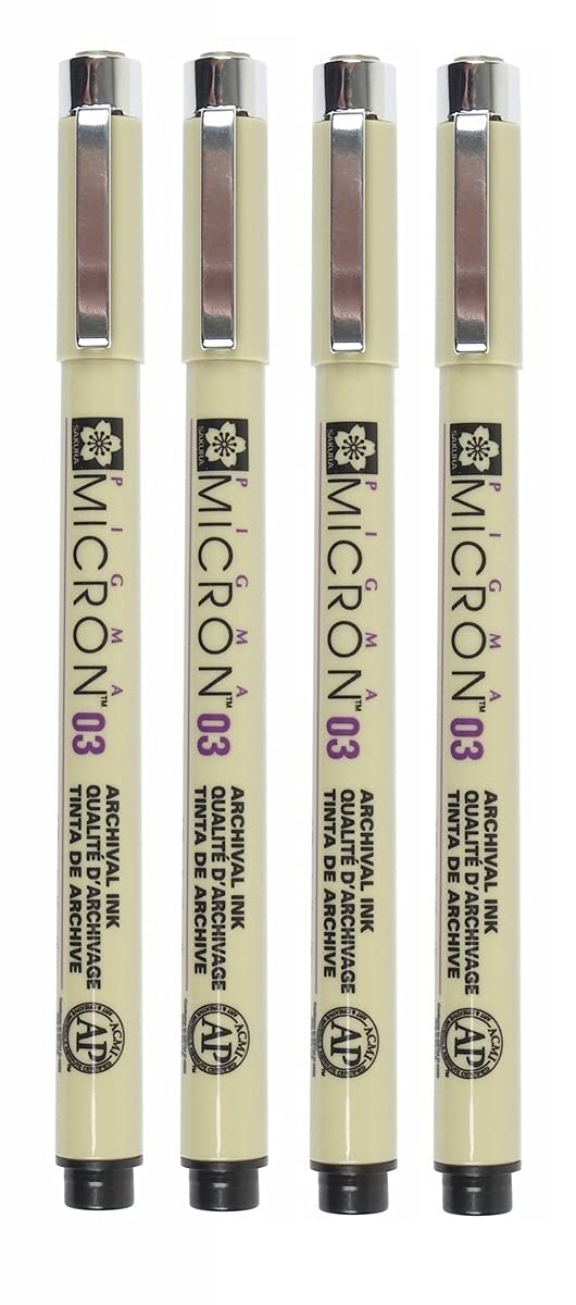 Sakura Pigma Micron 03 Black Pen 0.35mm Line Width Pack of 4 (03) - Image 1