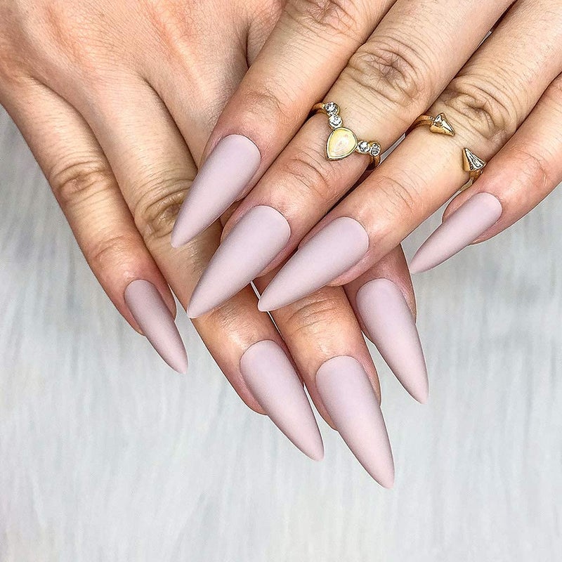 morily 24pcs Fake Nails Matte Pure Color Medium Long Stiletto Almond Press on Nail False Tips Artificial Finger Manicure for Women (Nude) - Image 5