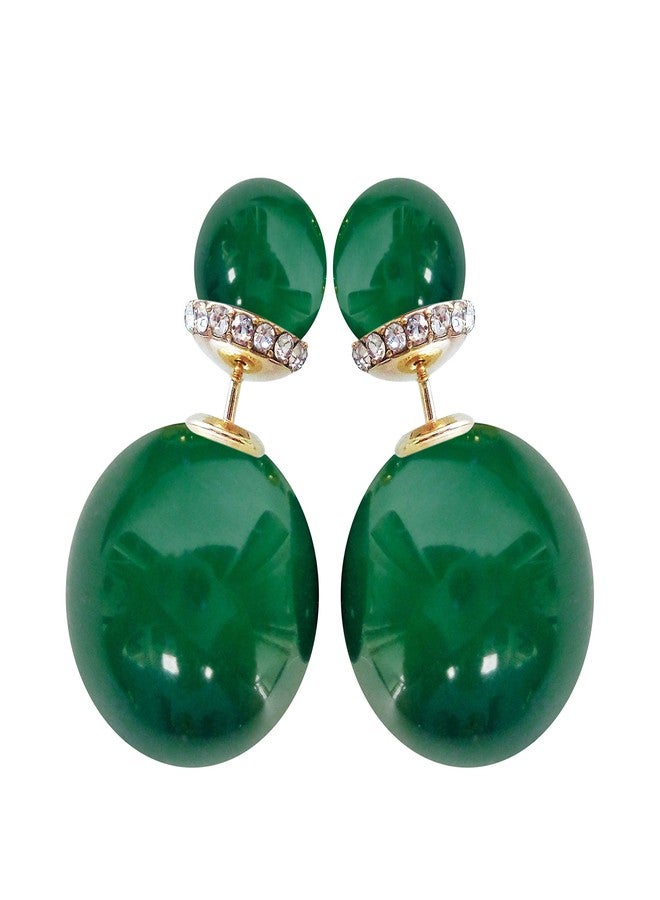 Navachi 18k Gold Plated Double Sided Dark Green Faux Pearl Beads Womens Fashion Elegant Candy Stud Az2782e Earrings - Image 1
