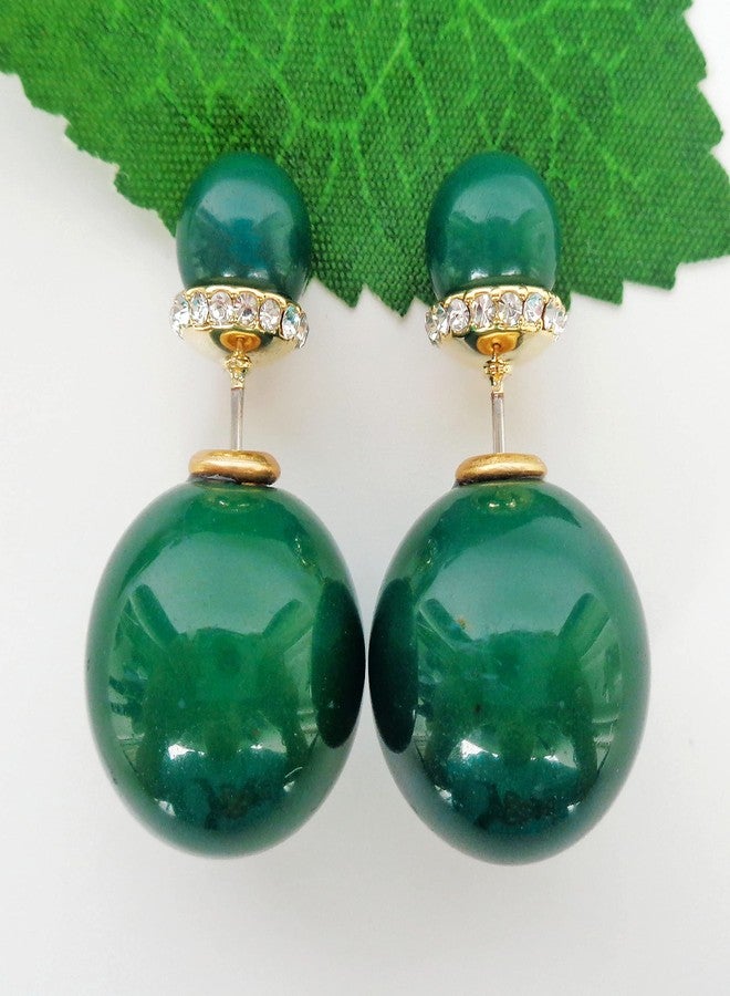 Navachi 18k Gold Plated Double Sided Dark Green Faux Pearl Beads Womens Fashion Elegant Candy Stud Az2782e Earrings - Image 4