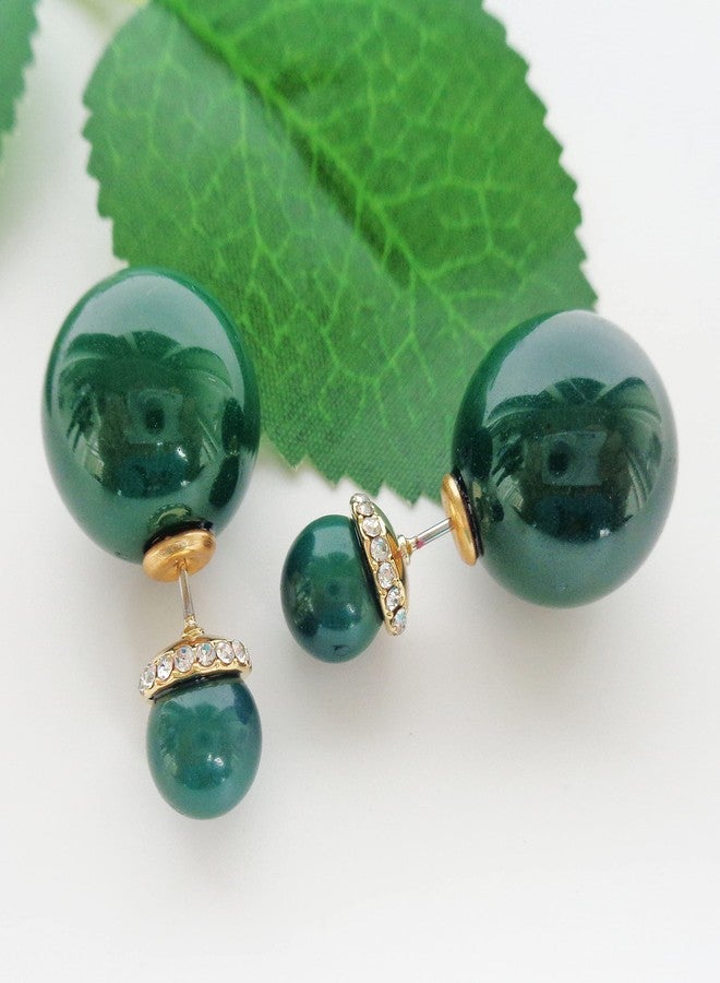 Navachi 18k Gold Plated Double Sided Dark Green Faux Pearl Beads Womens Fashion Elegant Candy Stud Az2782e Earrings - Image 3