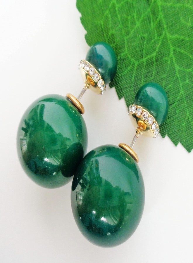 Navachi 18k Gold Plated Double Sided Dark Green Faux Pearl Beads Womens Fashion Elegant Candy Stud Az2782e Earrings - Image 5