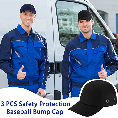 Henoyso 3 Pcs Bump Cap Baseball Hat Style Hard Hat Helmet Safety Cap Breathable Lightweight Safety Hat for Men Women, Comfortable Head Protection Cap, 3 Colors - Image 3