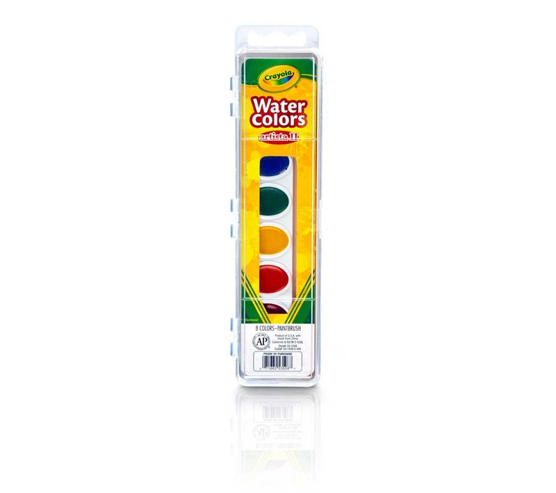 Crayola Artista II Watercolors Set – 8 Classic Washable Colors with Paintbrush | Non-Toxic Kids Paint Set for Art, Crafts & School Projects, Ages 3+ - Image 1