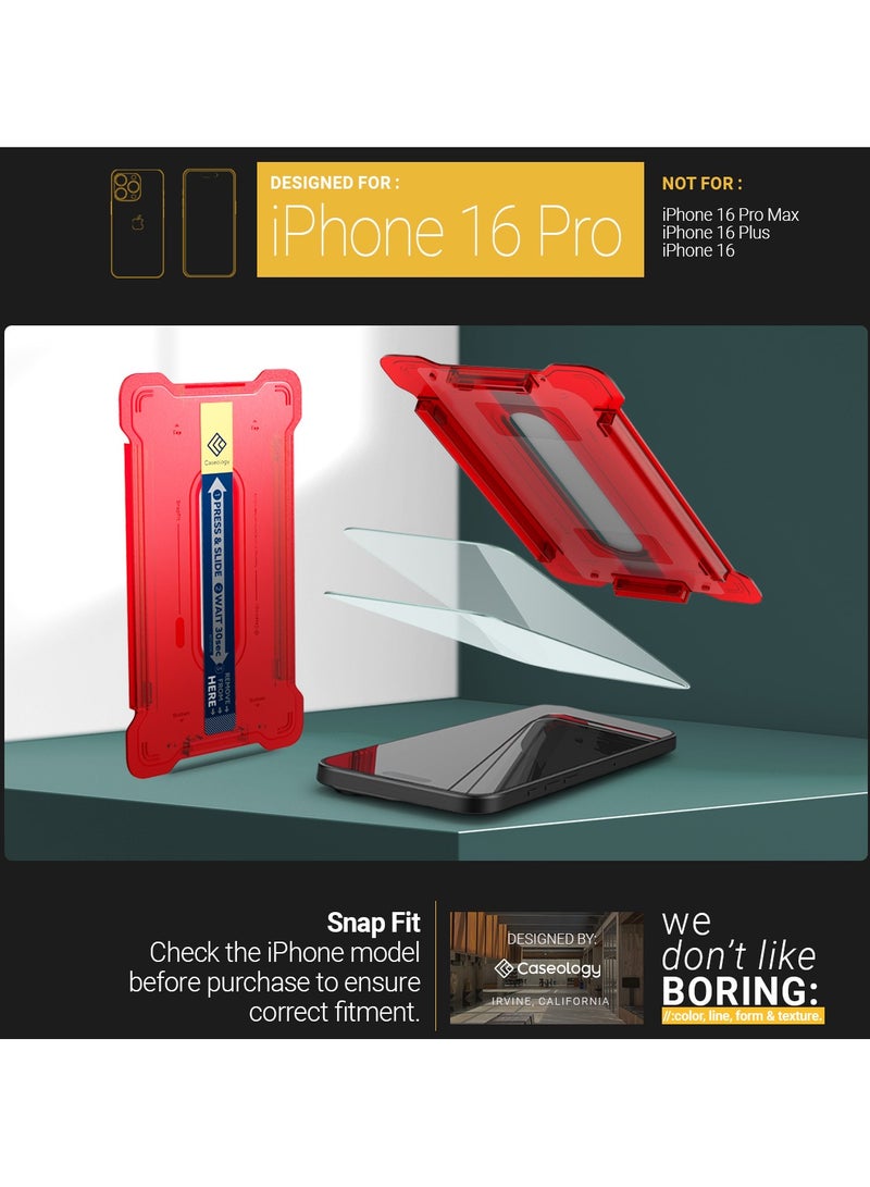 Caseology Snap Fit iPhone 16 Pro Screen Protector Premium Tempered Glass - Case Friendly with Sensor Protection [2 PACK] - Image 2
