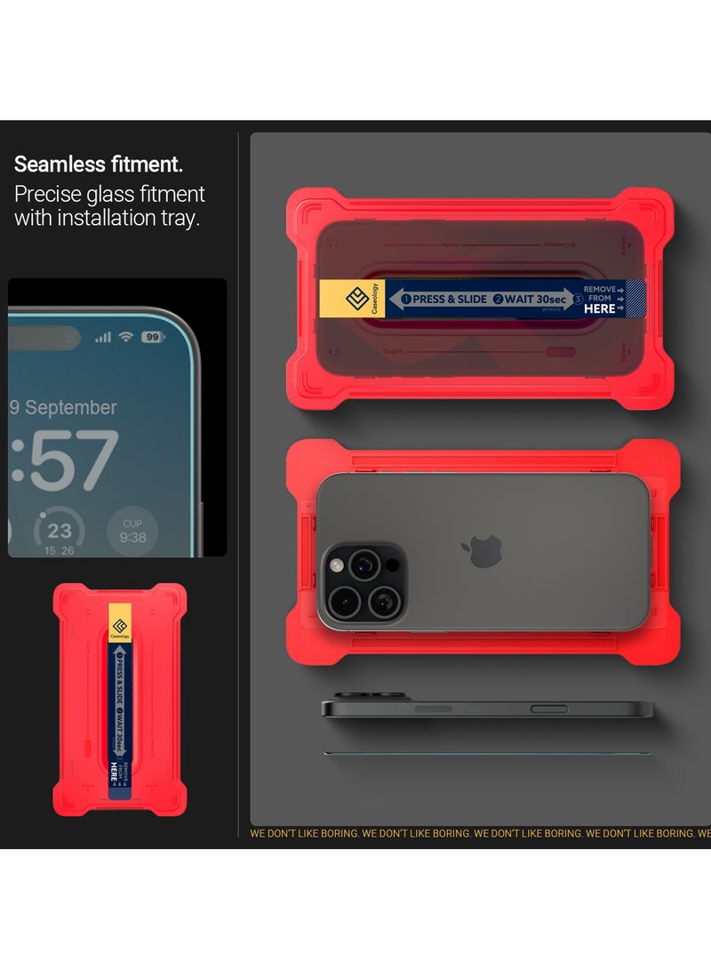 Caseology Snap Fit iPhone 16 Pro Screen Protector Premium Tempered Glass - Case Friendly with Sensor Protection [2 PACK] - Image 5