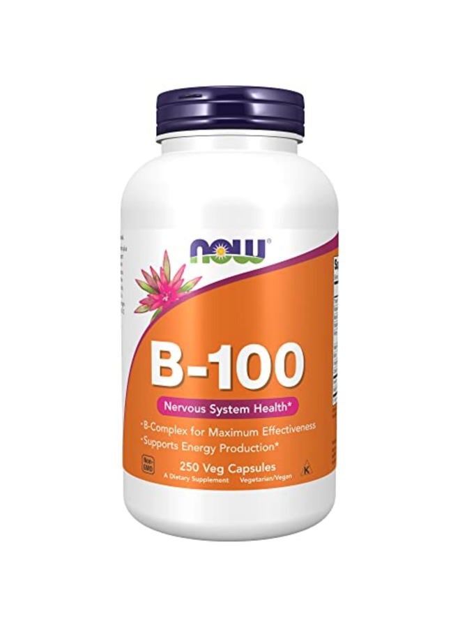 now Supplements, Vitamin B-100, Energy Production*, Nervous System Health*, 250 Veg Capsules - Image 1