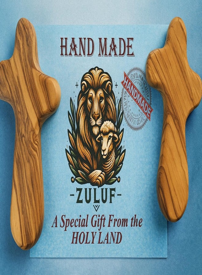 Zuluf Set of 2 Olive Wood Holding Comfort Crosses 4.2" - Holy Land Wooden Prayer Hand Cross - Palm Cross to Hold - Christian Gift with Certificates CRS099 - Image 4