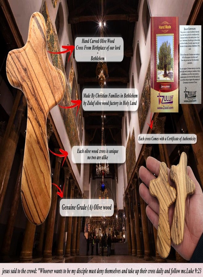 Zuluf Set of 2 Olive Wood Holding Comfort Crosses 4.2" - Holy Land Wooden Prayer Hand Cross - Palm Cross to Hold - Christian Gift with Certificates CRS099 - Image 3