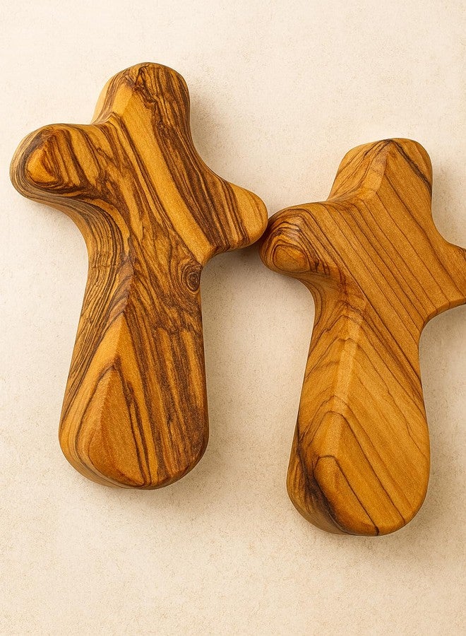 Zuluf Set of 2 Olive Wood Holding Comfort Crosses 4.2" - Holy Land Wooden Prayer Hand Cross - Palm Cross to Hold - Christian Gift with Certificates CRS099 - Image 5