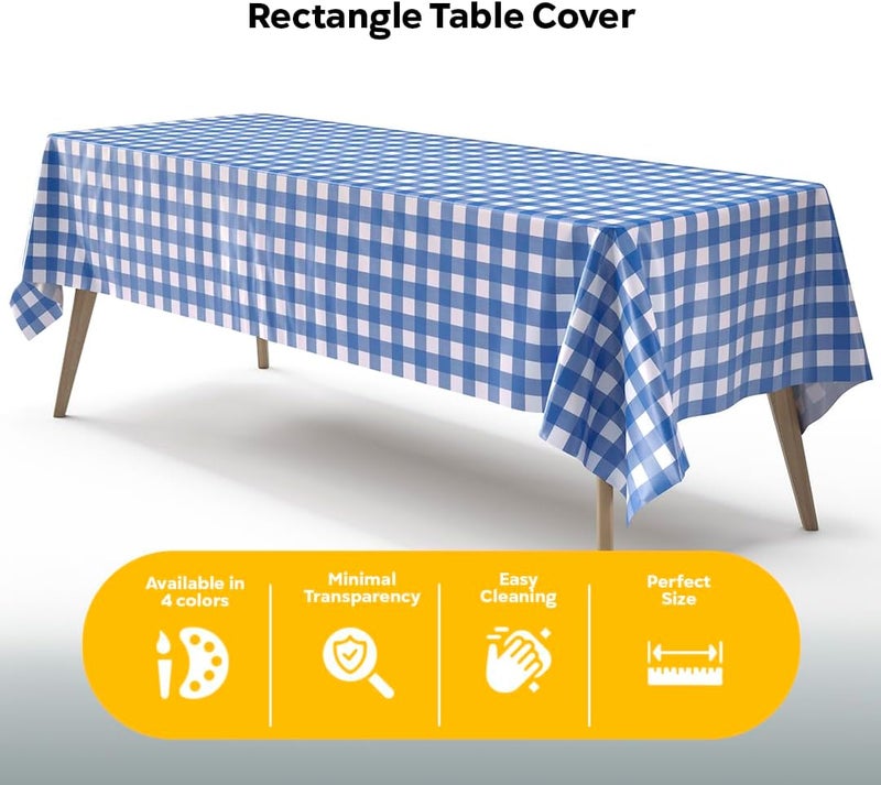 Exquisite Picnic Table Cover - 12 Pack Premium Rectangle Plastic Tablecloth - Blue & White Checkered BBQ Plastic Table Cover - Gingham Checkerboard Disposable Plastic Tablecloth 54" x 108" Rectangle - Image 4