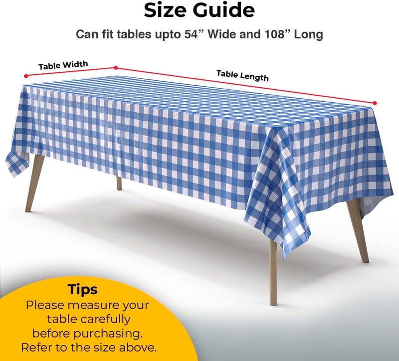 Exquisite Picnic Table Cover - 12 Pack Premium Rectangle Plastic Tablecloth - Blue & White Checkered BBQ Plastic Table Cover - Gingham Checkerboard Disposable Plastic Tablecloth 54" x 108" Rectangle - Image 2