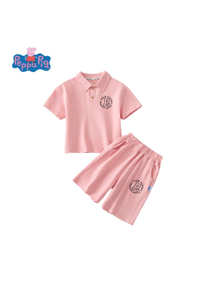 Peppa Pig 25 Summer Thin Boys' Short Sleeve & Shorts Set Girls' Polo Collar Soft Breathable Two-piece Outfit - Image 2
