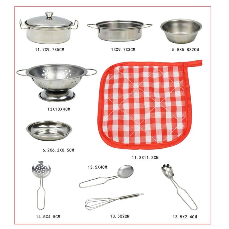 Kidzilla 11pcs Kitchen Pretend Toys Stainless Steel Cookware Playset, Cooking Utensils for Kids - Image 4