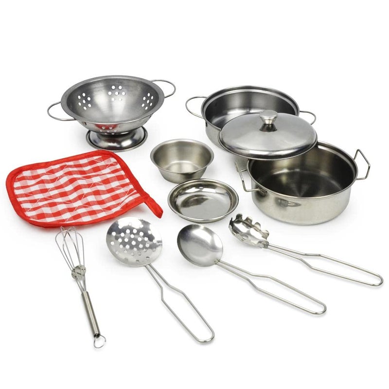 Kidzilla 11pcs Kitchen Pretend Toys Stainless Steel Cookware Playset, Cooking Utensils for Kids - Image 1