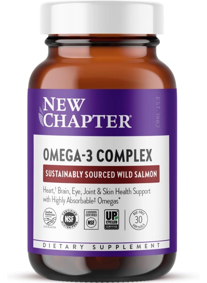 New Chapter Omega-3 Complex, Fish Oil Supplement Wild Alaskan Salmon For Heart, Brain, Eye, Joint & Skin Health Support - 30 Count - Image 1