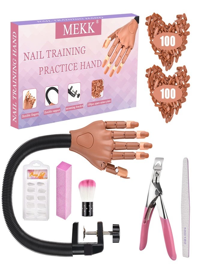 MEKK Practice Hand for Acrylic Nails Flexible Nail Practice Hand Never Fall off Nail Trainning Hand Kits Nail Tech Must Haves with Nail Files, Brush, Acrylic Nail Clipper and Nail Tips - Image 1