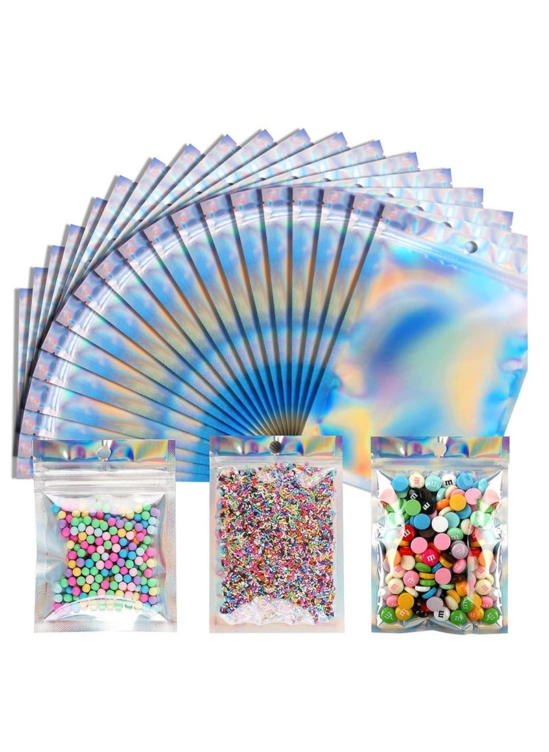 Y&D 100PCS Ziplock Bag Creative Holographic Bags, DELFINO 3.3'' x 5.1'' Multi-use Jewelry Resealable Smell Proof Bags Rainbow Color Foil Pouch Cosmetic Packaging  - Image 1