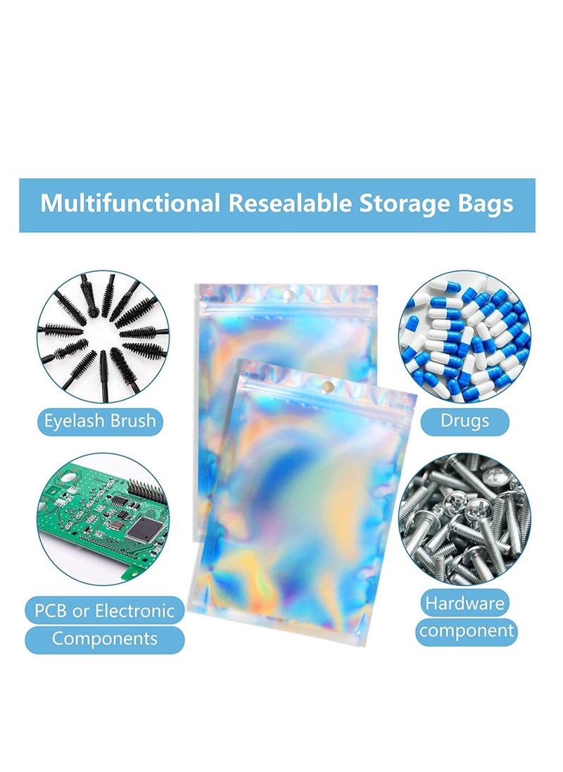 Y&D 100PCS Ziplock Bag Creative Holographic Bags, DELFINO 3.3'' x 5.1'' Multi-use Jewelry Resealable Smell Proof Bags Rainbow Color Foil Pouch Cosmetic Packaging  - Image 2