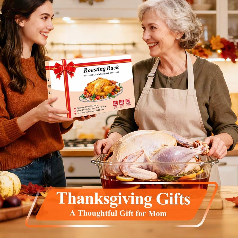 DePango Oval Turkey Roasting Rack,12 Inch Stainless Steel Rack for Thanksgiving Christmas Gifts, Non-Stick Wire Rack Safe for Thanksgiving Turkey, Roasting and Cooling - Image 4
