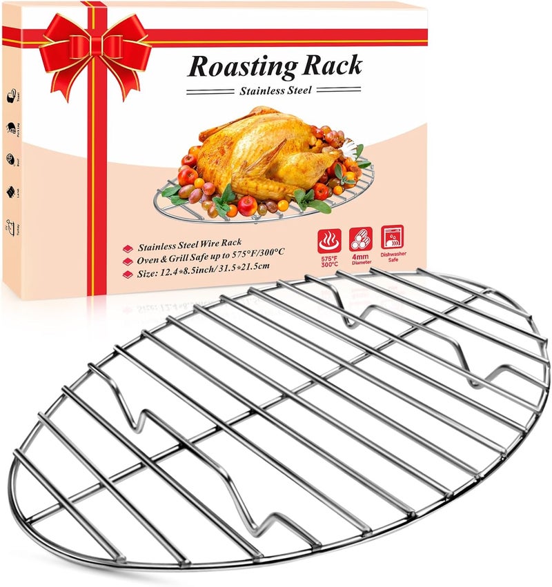 DePango Oval Turkey Roasting Rack,12 Inch Stainless Steel Rack for Thanksgiving Christmas Gifts, Non-Stick Wire Rack Safe for Thanksgiving Turkey, Roasting and Cooling - Image 1