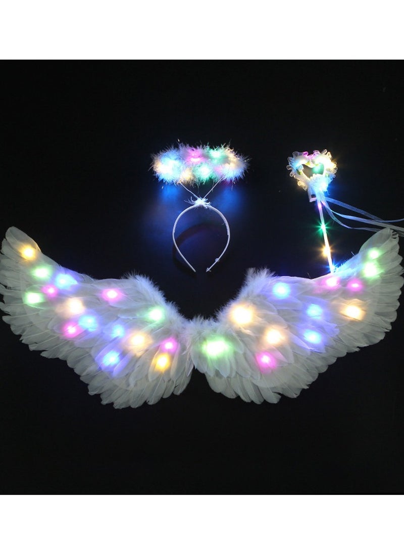 VUCATIN Three Piece Children's Role Play Costume Set with LED Lights Wand and Halo Wings for Masquerade Role Play Party (3PCS)  - Image 1