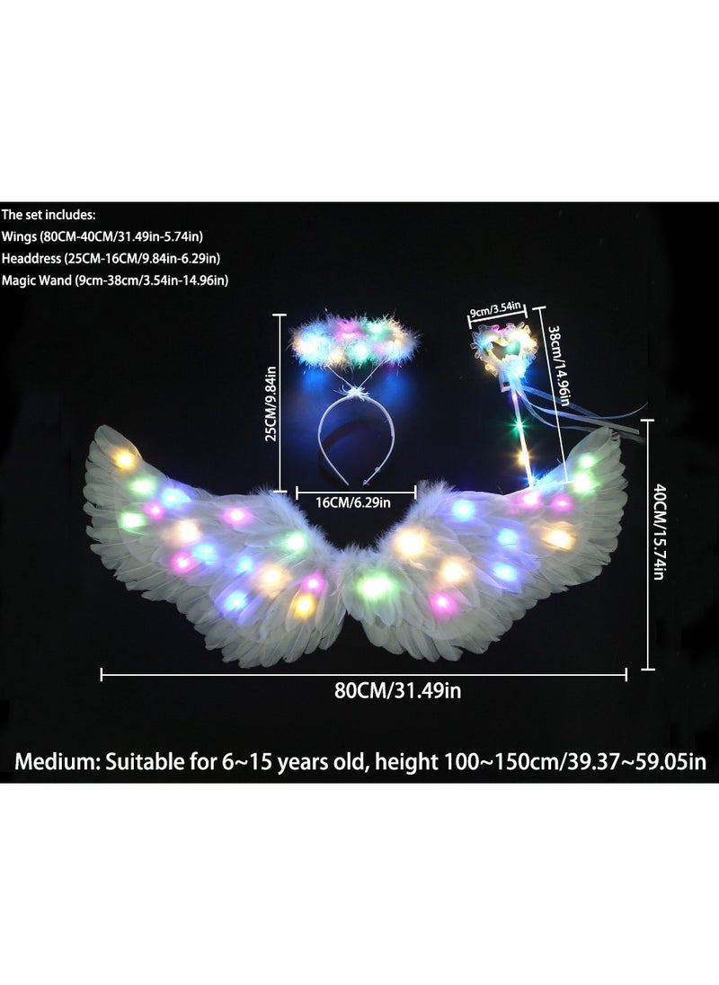 VUCATIN Three Piece Children's Role Play Costume Set with LED Lights Wand and Halo Wings for Masquerade Role Play Party (3PCS)  - Image 3