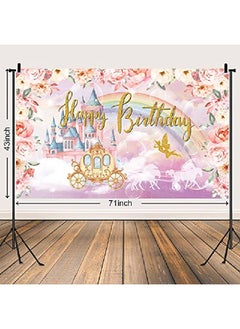 Tatuo Princess Birthday Party Decorations Supplies Princess Theme Backdrop Background Banner For Girl Birthday Party Favor Gold And Pink Royal Castle Carriage Crown Floral Photography Booth Cake Table Decor  - Image 2