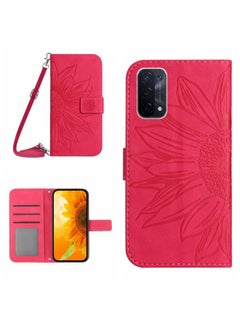 HuHa Case Cover For OPPO A54 5G/A74 5G/A93 5G/A93S 5G Skin Feel Sun Flower Pattern Flip Leather Phone Case with Lanyard Rose Red 