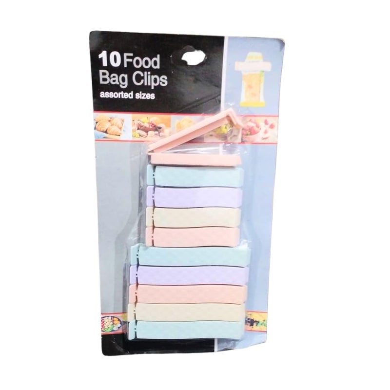 Multipurpose Food Snack Storage Clips Plastic, Packet Sealing Clamps, Manual Bag Sealer, Food Pouch Clip, Bag Zipper for Home Kitchen Office Travel Camping (Random Colour - Set of 10) - Image 1