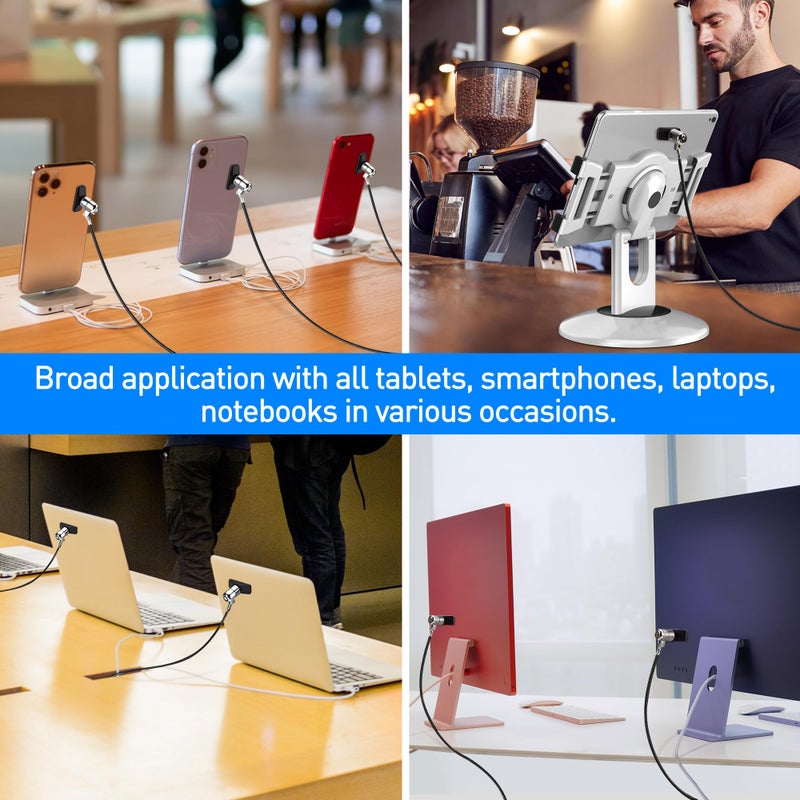 AboveTEK Laptop Lock, Tablet Lock Security Cable, 2 Keys Sturdy Steel iPad Locking Kit w/Adhesive Anchors, Anti Theft Hardware Protection for iPhone Mobile Notebook Computer Monitor MacBook Laptop - Image 2