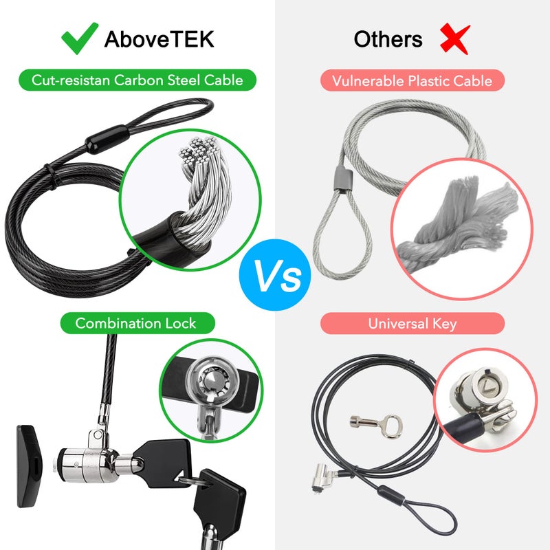 AboveTEK Laptop Lock, Tablet Lock Security Cable, 2 Keys Sturdy Steel iPad Locking Kit w/Adhesive Anchors, Anti Theft Hardware Protection for iPhone Mobile Notebook Computer Monitor MacBook Laptop - Image 4