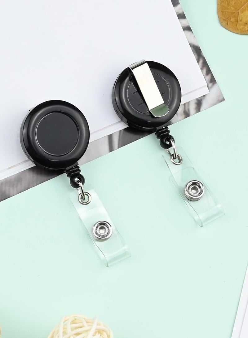 MARKQ [عبوة من 100] بكرة شارة قابلة للسحب باللون الأسود مع مشبك - حامل هوية متين مع حزام فينيل شفاف - بكرة شارة آمنة لبطاقات الهوية والمفاتيح - Image 2