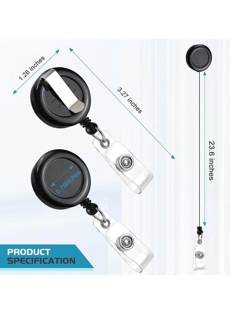 MARKQ [عبوة من 100] بكرة شارة قابلة للسحب باللون الأسود مع مشبك - حامل هوية متين مع حزام فينيل شفاف - بكرة شارة آمنة لبطاقات الهوية والمفاتيح - Image 3