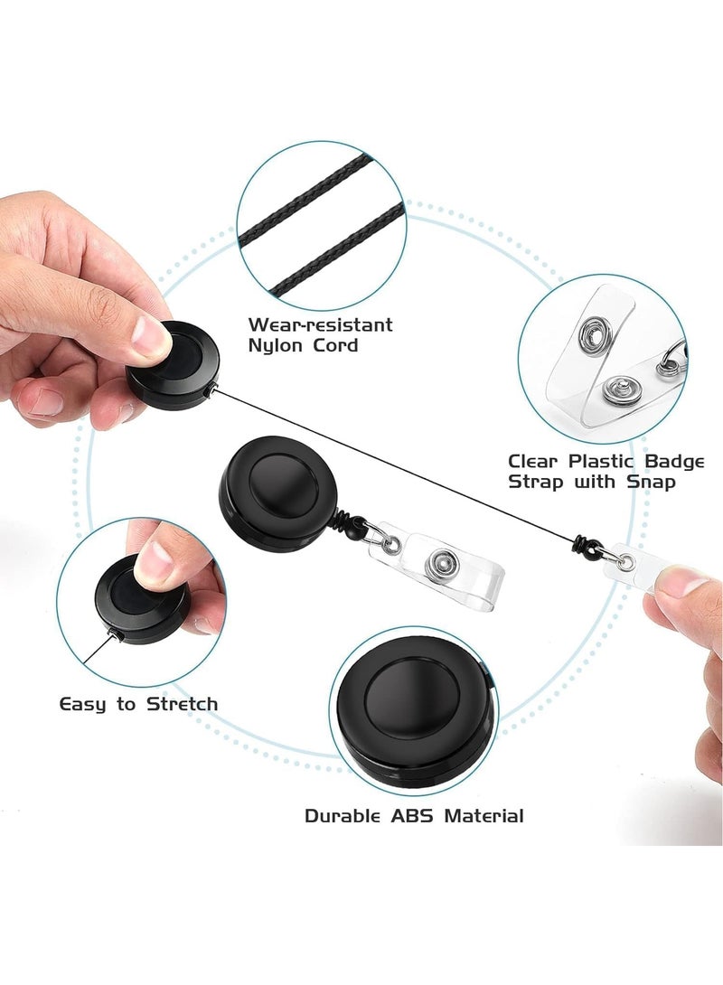 MARKQ [عبوة من 100] بكرة شارة قابلة للسحب باللون الأسود مع مشبك - حامل هوية متين مع حزام فينيل شفاف - بكرة شارة آمنة لبطاقات الهوية والمفاتيح - Image 4