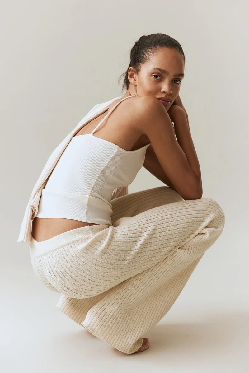 H&M Flared rib-knit trousers