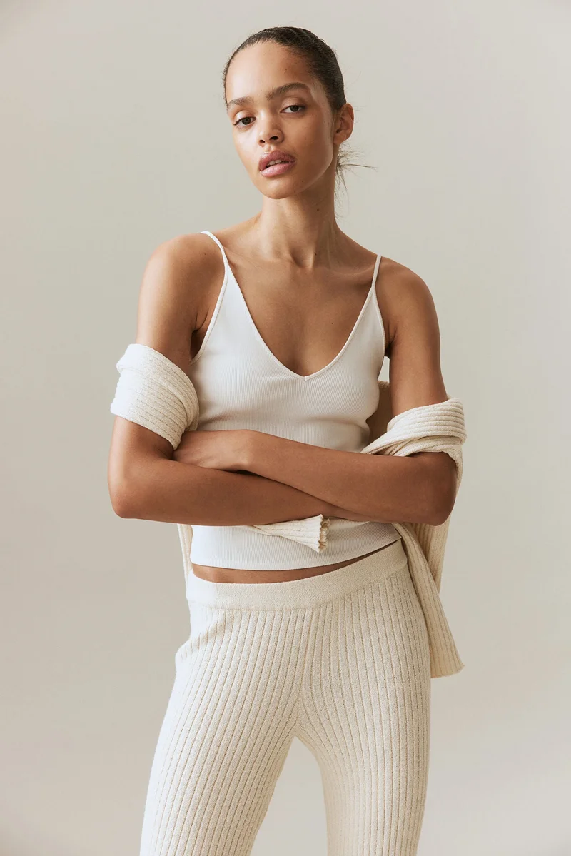 H&M Flared rib-knit trousers