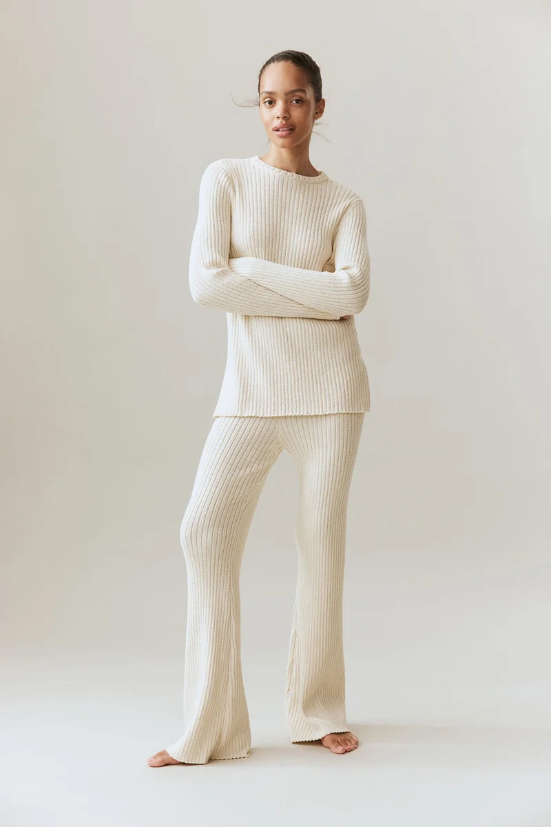 H&M Flared rib-knit trousers