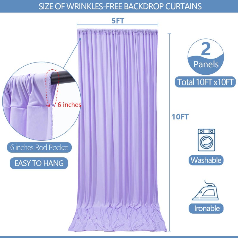 ESGOTBME 10x10ft Wrinkle Free Lavender Backdrop Curtain for Parties Soft Fabric Drapes Wedding Curtain Backdrop for Birthday Party Decorations Background for Photography 5x10ft,2 Panels - Image 3