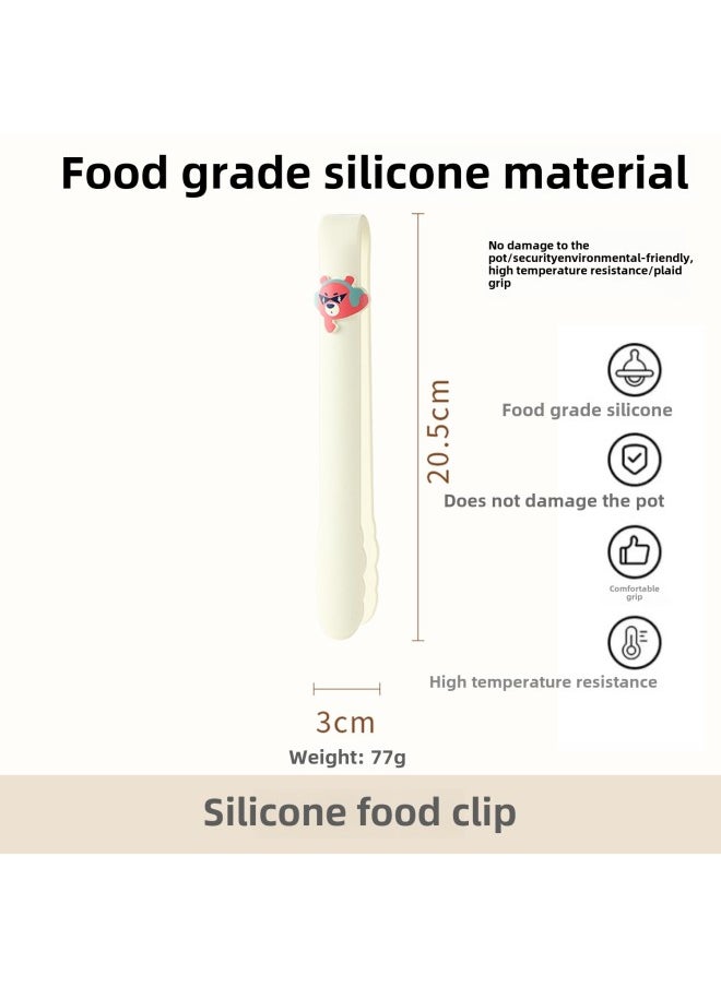 Generic - Silicone Spatula Frying Shovel Soup Spoon Food Clip Egg Beater High Temperature Resistant Food Grade Children's Food Supplement Tableware Four-piece Set-Specifications:Cartoon Food Clip - Image 1