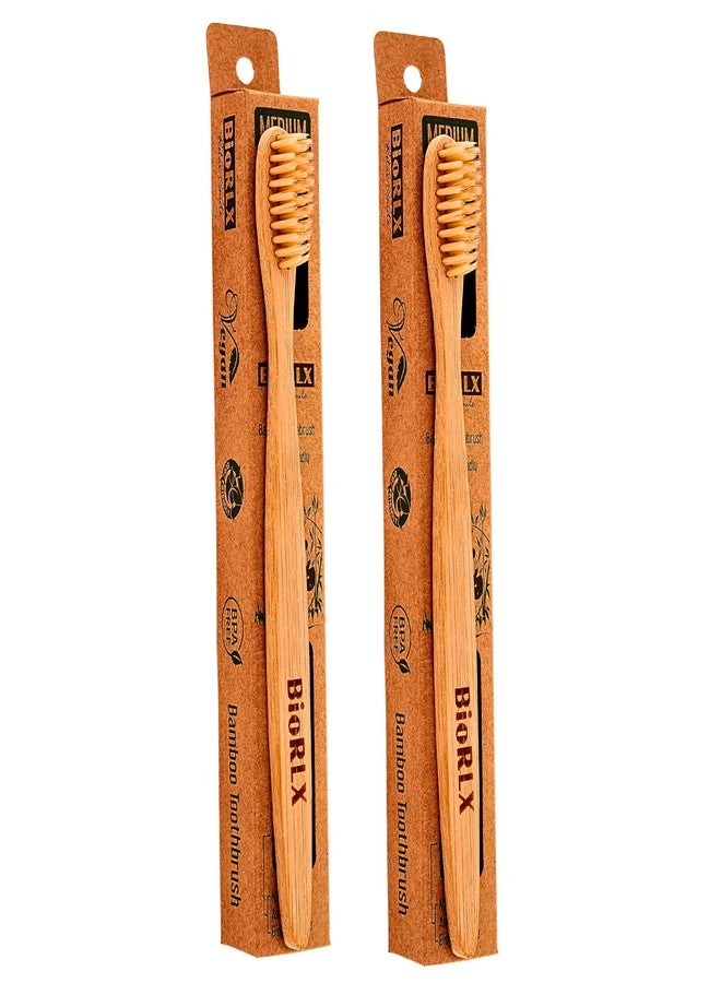 BioRLX Bamboo Toothbrush - Biodegradable Wooden Toothbrushes, Natural BPA Free - Wooden Toothbrush, Eco-Friendly - Compostable and Durable (Two Pieces, Medium) - Image 1