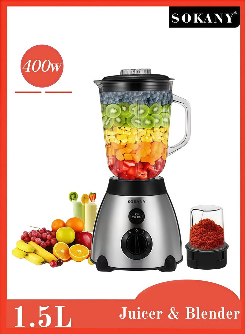 سوكاني عصارة وخلاط متعدد الوظائف، بقوة 400 واط، طقم من قطعتين، مع زجاجة ماء سعة 1.5 لتر - Image 1